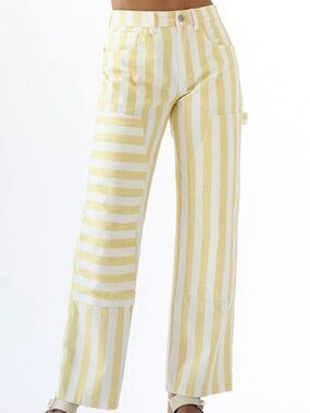 Rachel Antonoff Yellow and White Striped Straight-Leg Pants